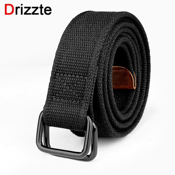 Drizzte Plus Size 100-190cm Big Tall Mens Double Ring Buckle Cotton Canvas Cloth Fabric Belts