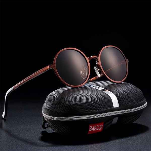 BARCUR Hot Black Goggle Male Round Sunglasses