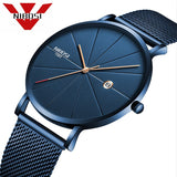 NIBOSI Men Blue Stainless Steel Ultra Thin Watches