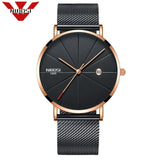 NIBOSI Men Blue Stainless Steel Ultra Thin Watches