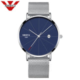 NIBOSI Men Blue Stainless Steel Ultra Thin Watches