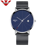 NIBOSI Men Blue Stainless Steel Ultra Thin Watches