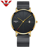 NIBOSI Men Blue Stainless Steel Ultra Thin Watches