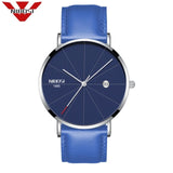 NIBOSI Men Blue Stainless Steel Ultra Thin Watches