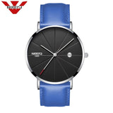NIBOSI Men Blue Stainless Steel Ultra Thin Watches