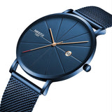 NIBOSI Men Blue Stainless Steel Ultra Thin Watches