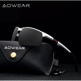 AOWEAR Brand Designer Rimless Sunglasses Men Porlarized