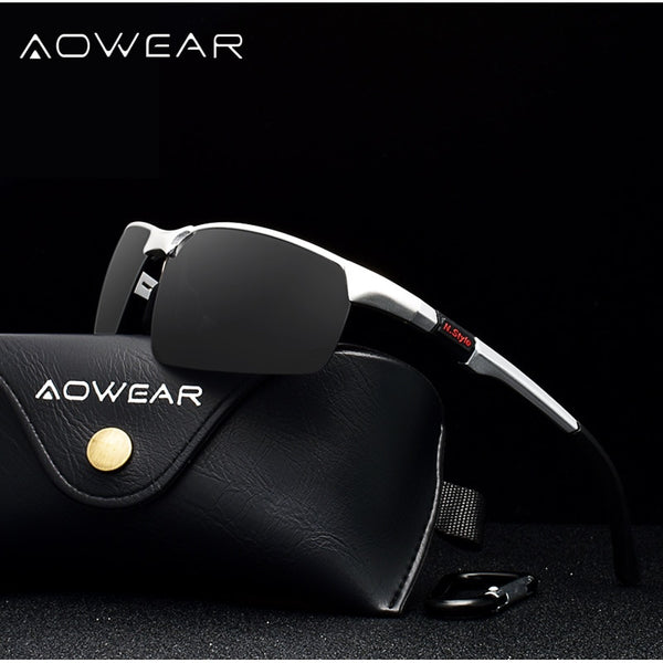 AOWEAR Brand Designer Rimless Sunglasses Men Porlarized