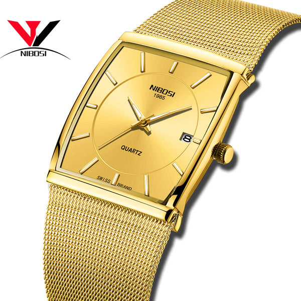NIBOSI Golden Quartz Watch Men