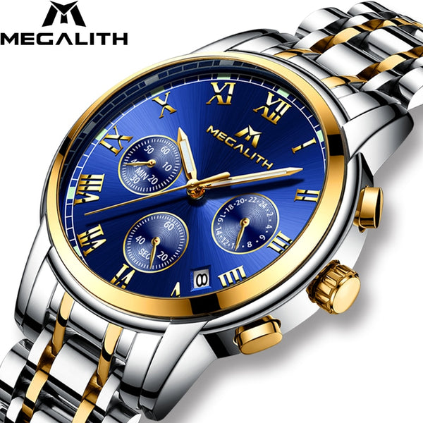 MEGALITH Luxury Luminous Watches Men Waterproof Stainless Steel