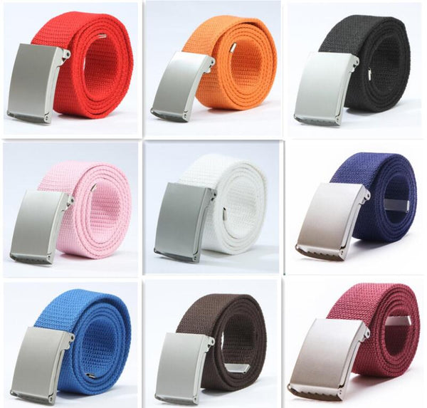 Fashion New Unisex Trousers Belts Canvas Belt metal buckle Men Women Boys Jeans belts Candy Colors Top quality110cm luxury belts
